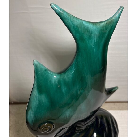 Evangeline Pottery Angel Fish Figure Black Green Drip Glaze 11.75" MCM Stunning - Picture 7 of 11